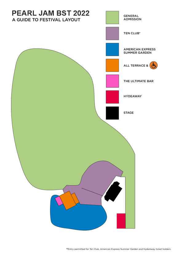 Pearl Jam Festival Map Layout - BST Hyde Park 2022